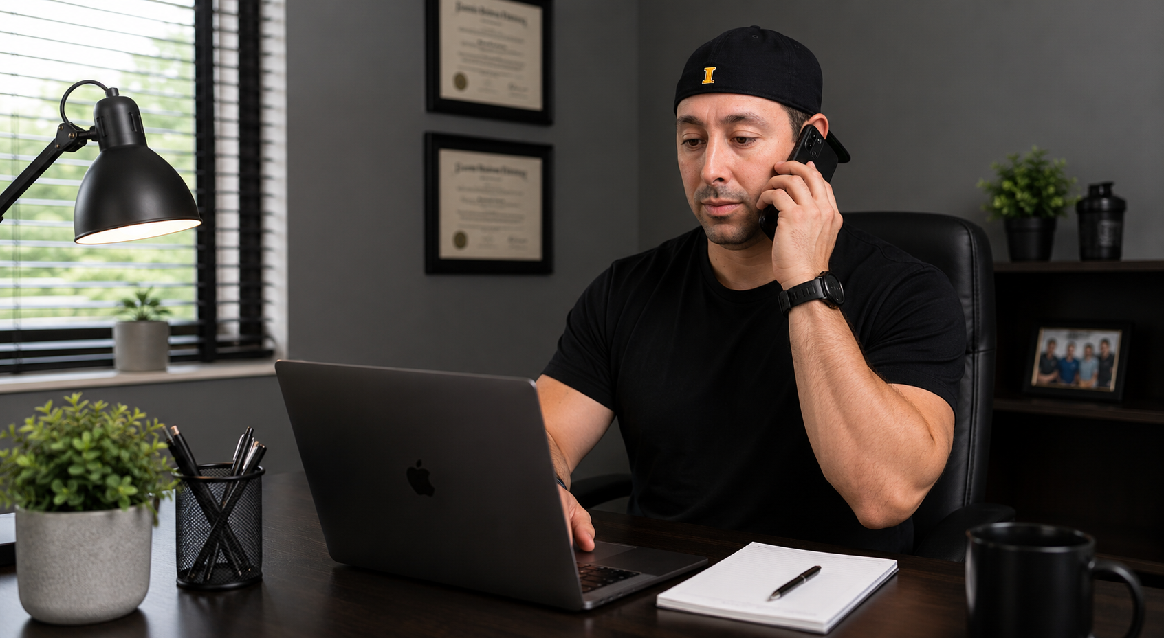 Lewis Mendez reviewing training plans at his desk