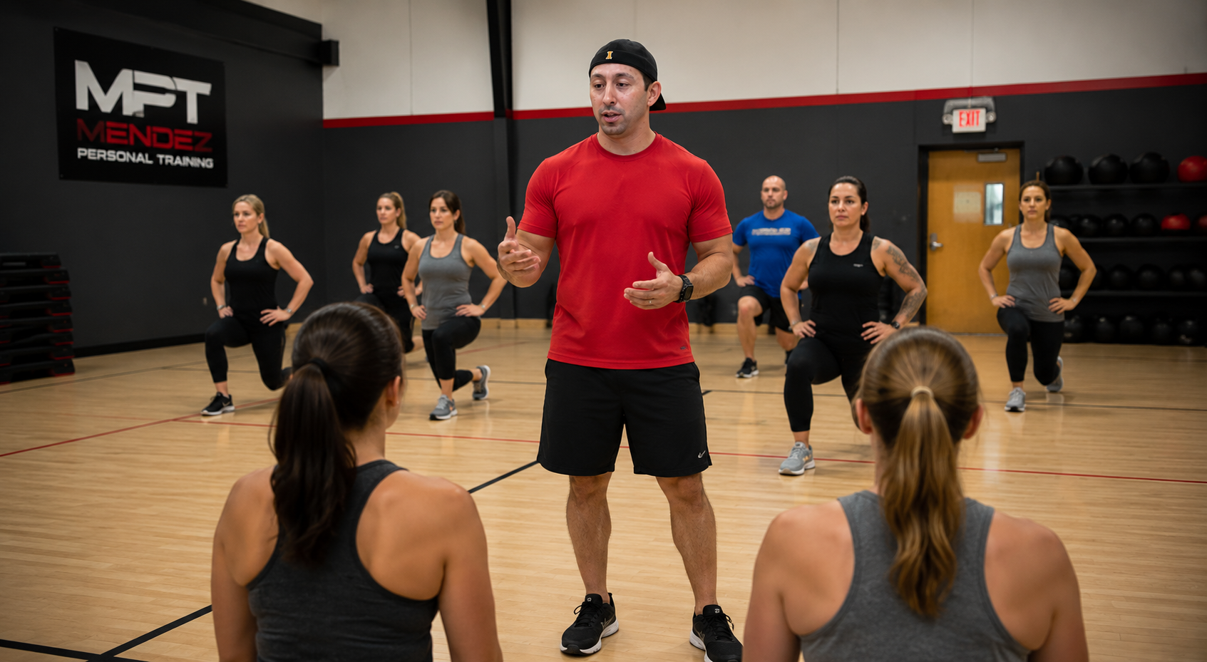 Lewis Mendez leading a group fitness workout